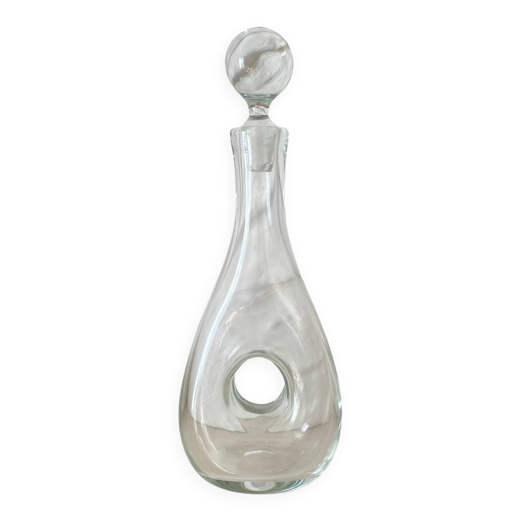 Large Dansk glass carafe, vintage Scandinavian design, ball stopper.