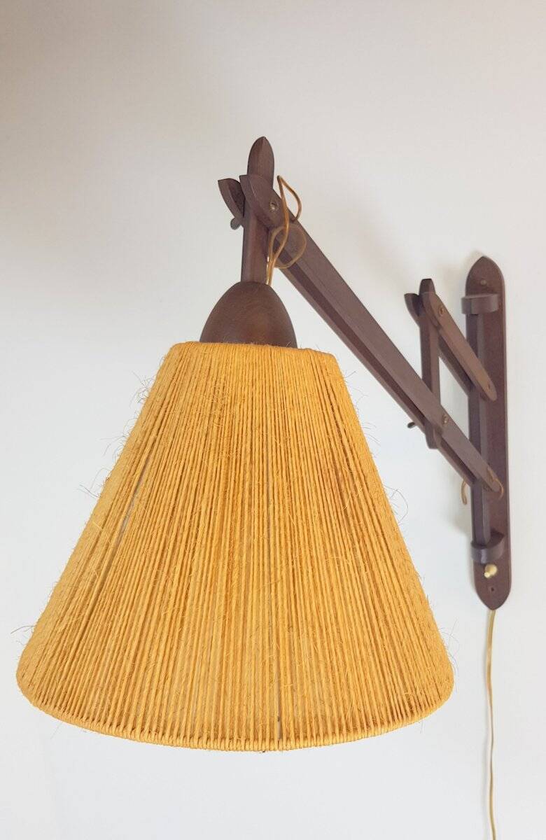 Scandinavian Teak and Hemp Scissors Wall Lamp by Ib Fabiansen for Fog & Mørup, 1950s