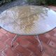 Dining table rattan and glass top & vintage metal legs