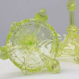 Pair Uranium or annagreen glass candlesticks by Vallerysthal & Portieux