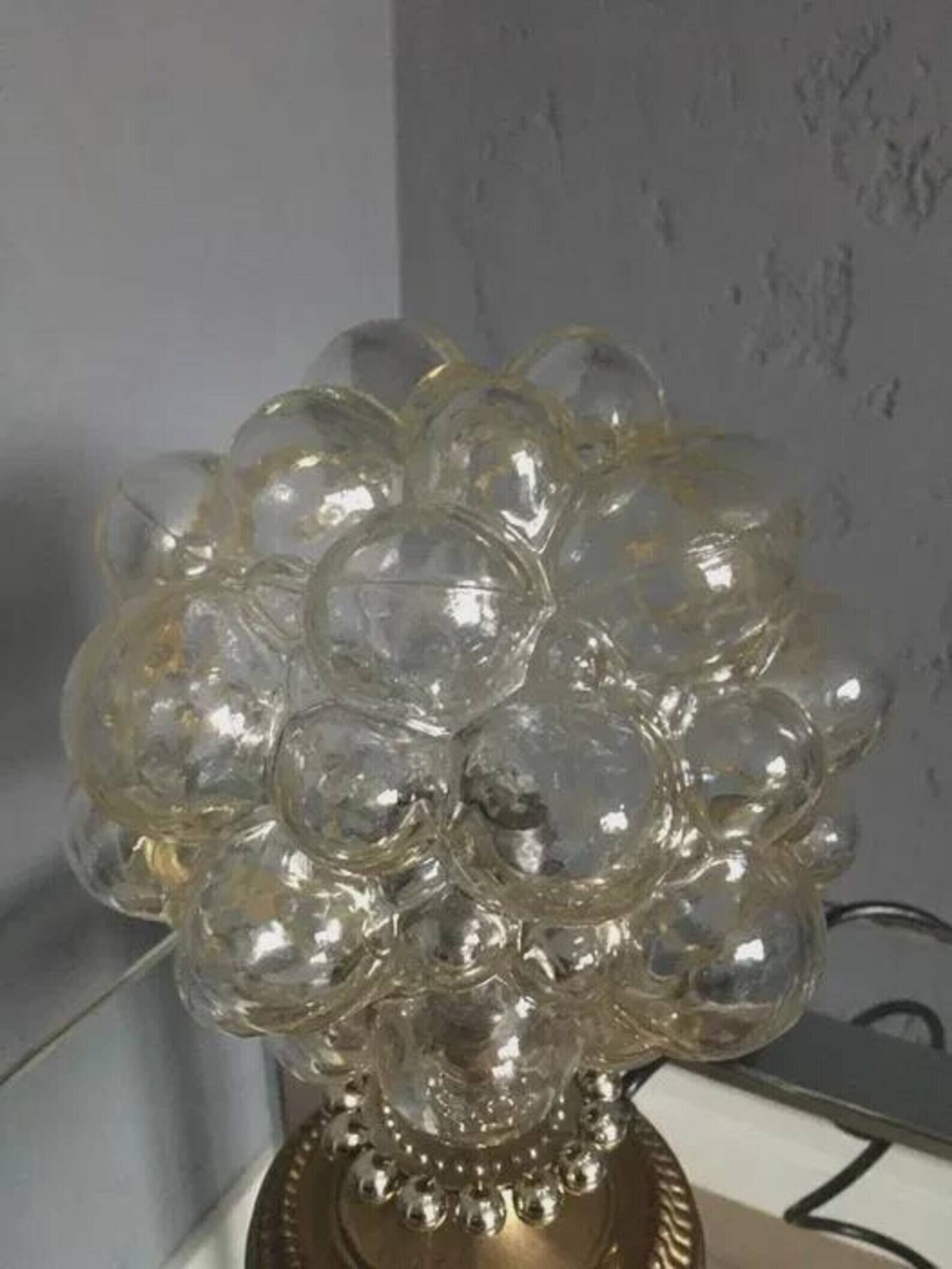 Vintage Helena Tynell Bubble Glass Lamp Brass Base Glashütte Limburg 1960