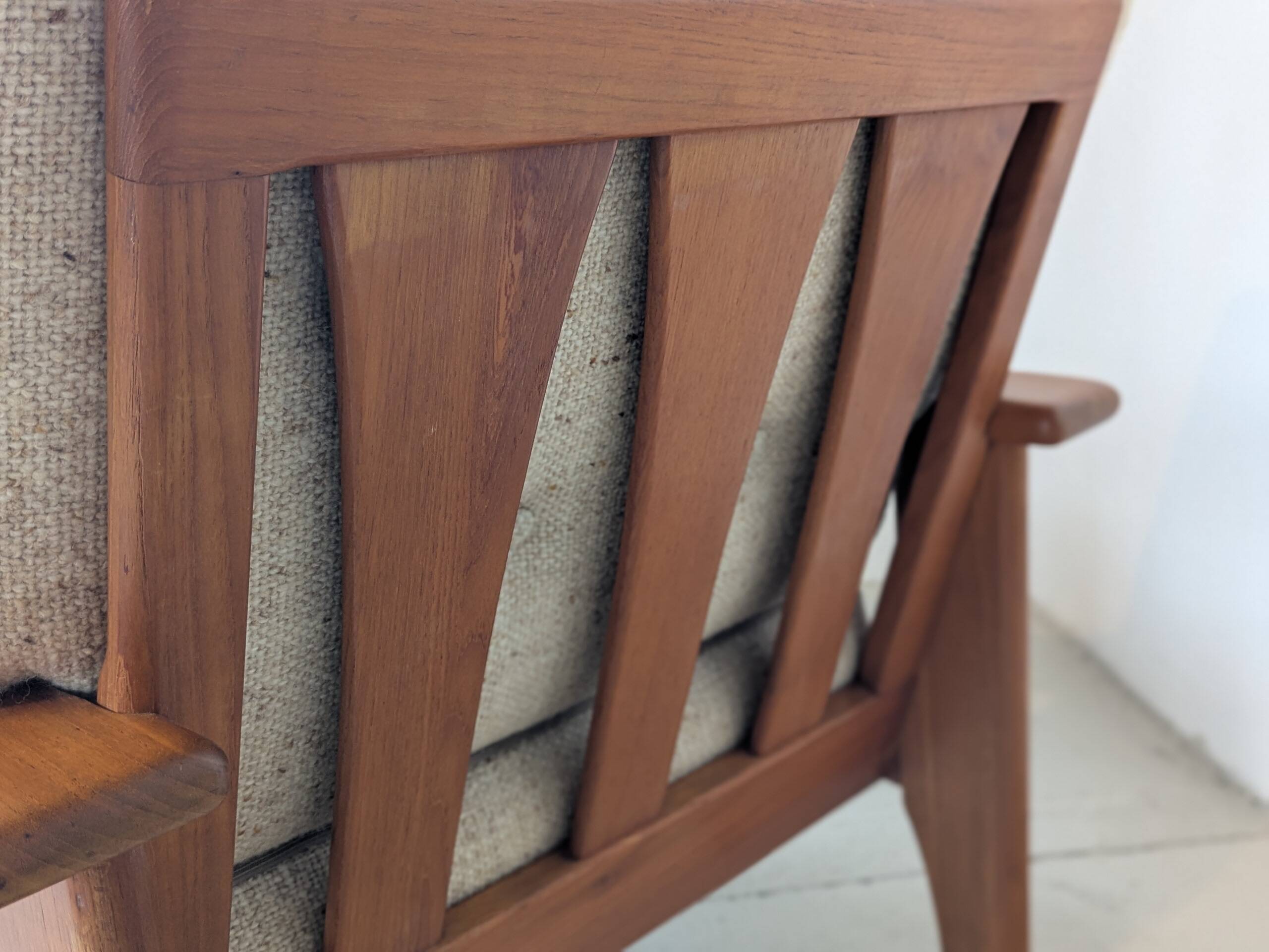 Teak and wool armchair