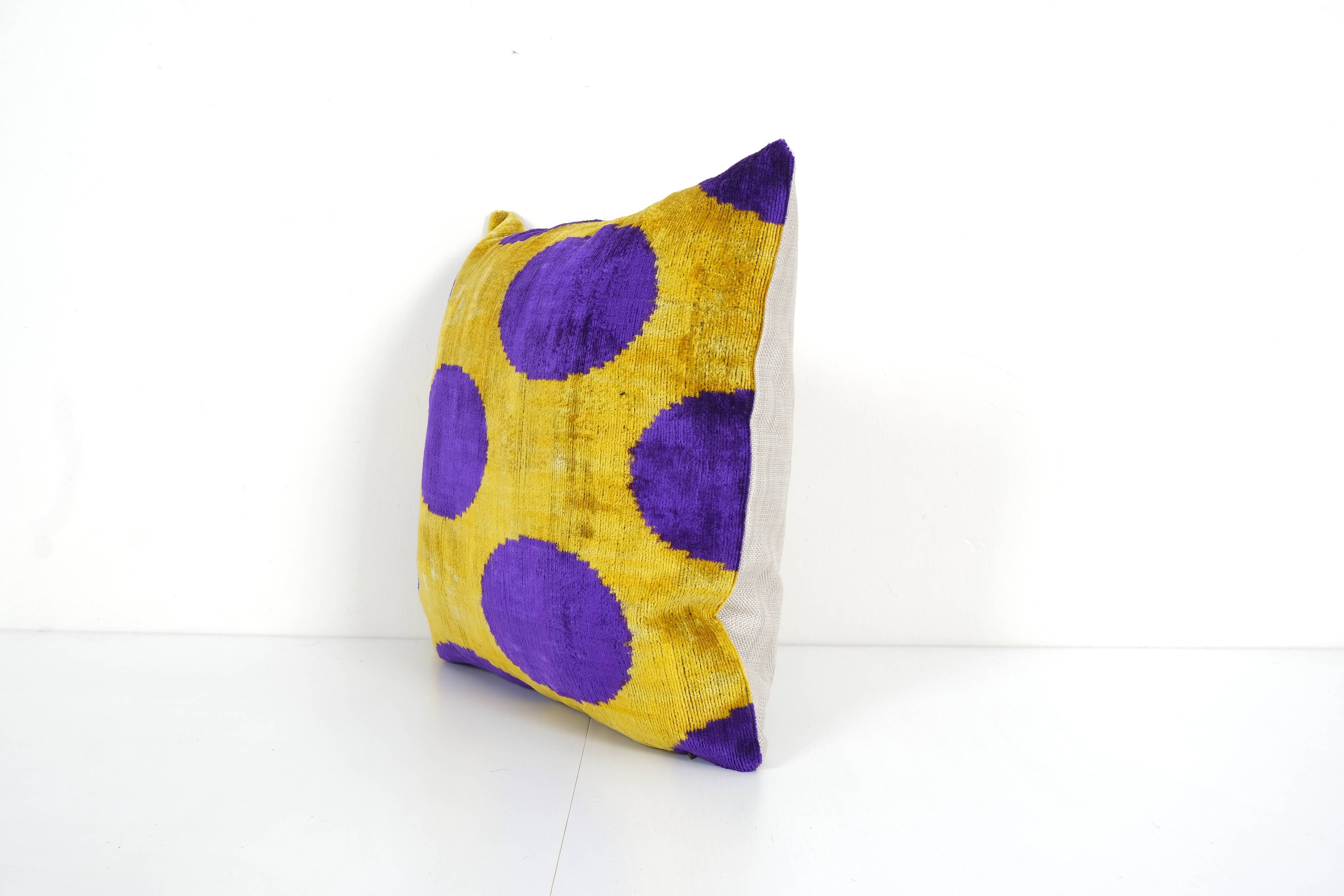 Velvet ikat cushion dots purple