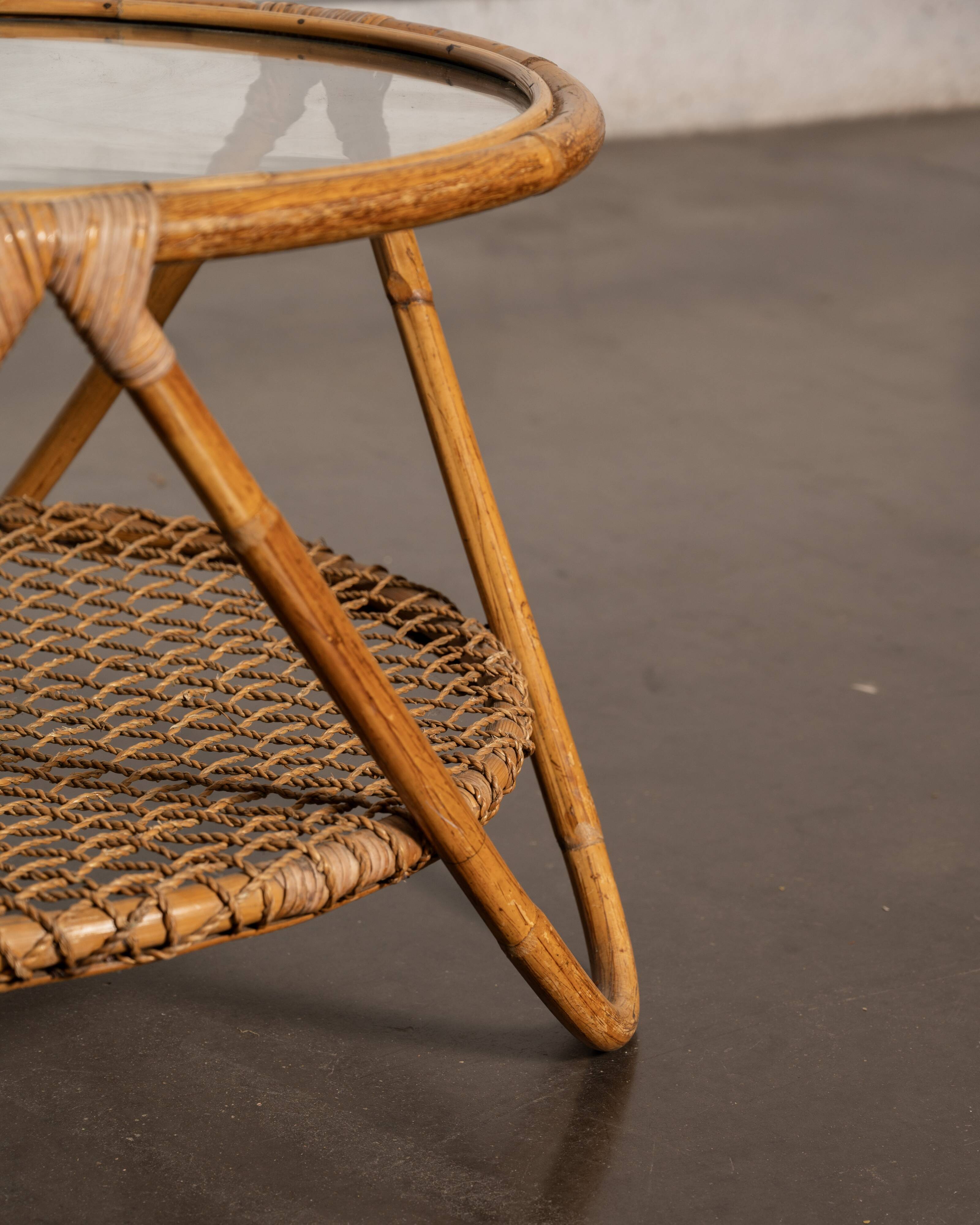 Rattan and glass coffee table