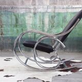 1970s chrome and black velvet sculptural rocking chair