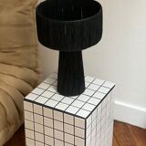 Minimalist black raffia bedside table lamp