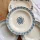 4 assiettes creuses terre de fer dépareillées tons bleu et vert