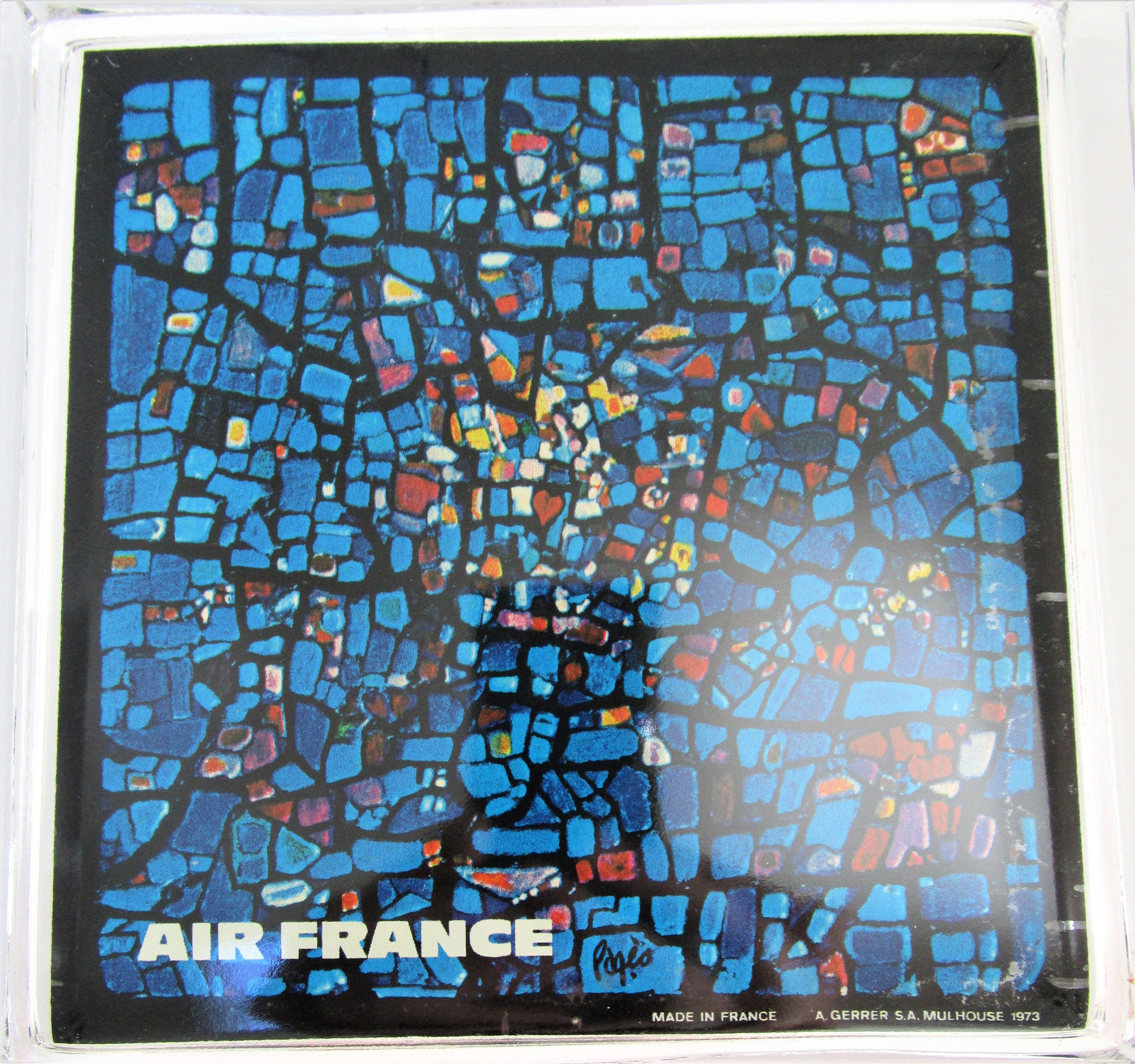 Ashtray thick glass blue decoration Air France 70s