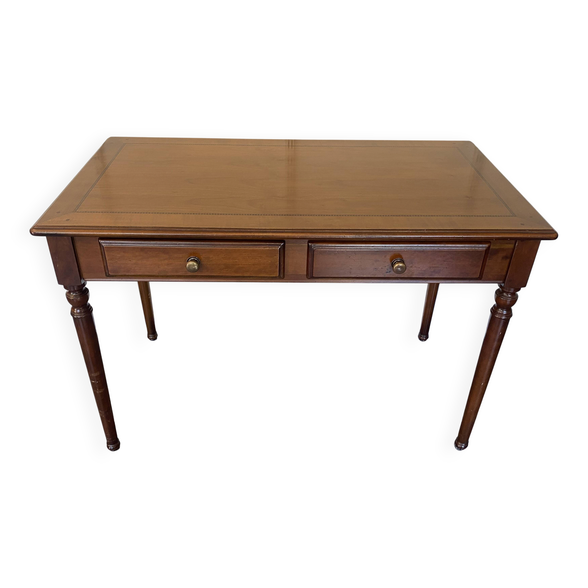 Bureau ancien merisier et marqueterie 2 tiroirs et 2 tablettes 112x60 h76cm