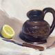 Oil painting still life with vintage lemon