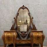 Venetian Louis XV style marquetry psyche cabinet