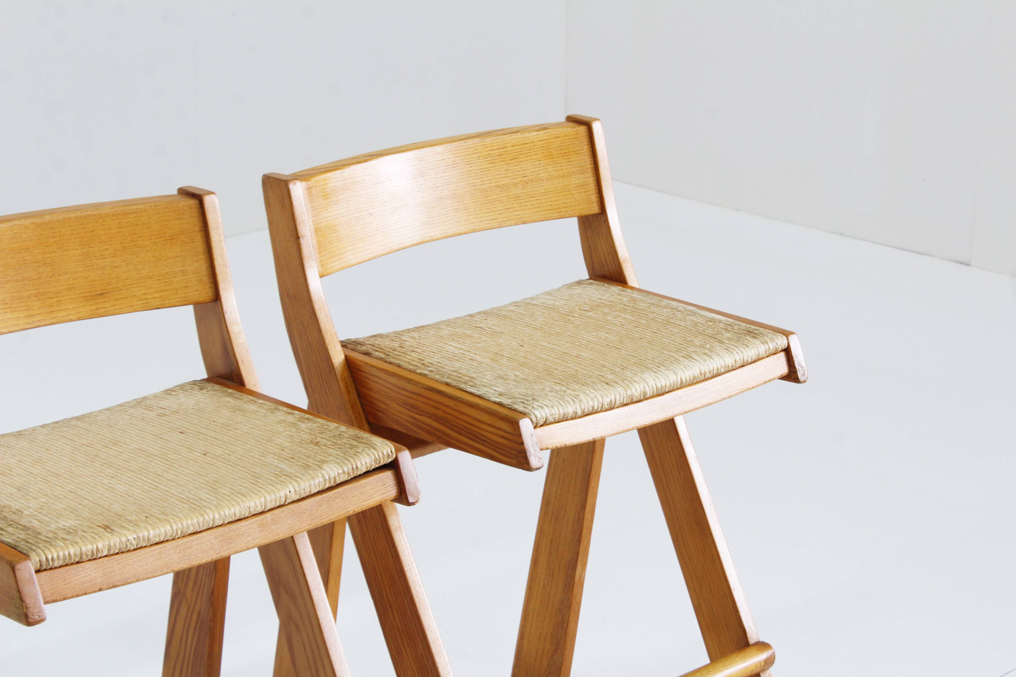 Vintage Italian wood and rope bar stools , set of 2