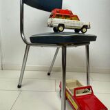 Chaise Gispen pour enfants en vinyle chrome et bleu