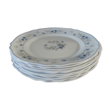 Series 10 flat plates Arcopal, white opaline with blue flowers