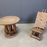 Fauteuil de chef cérémoniel africain avec table, en bois sculpté à la main, années 1960