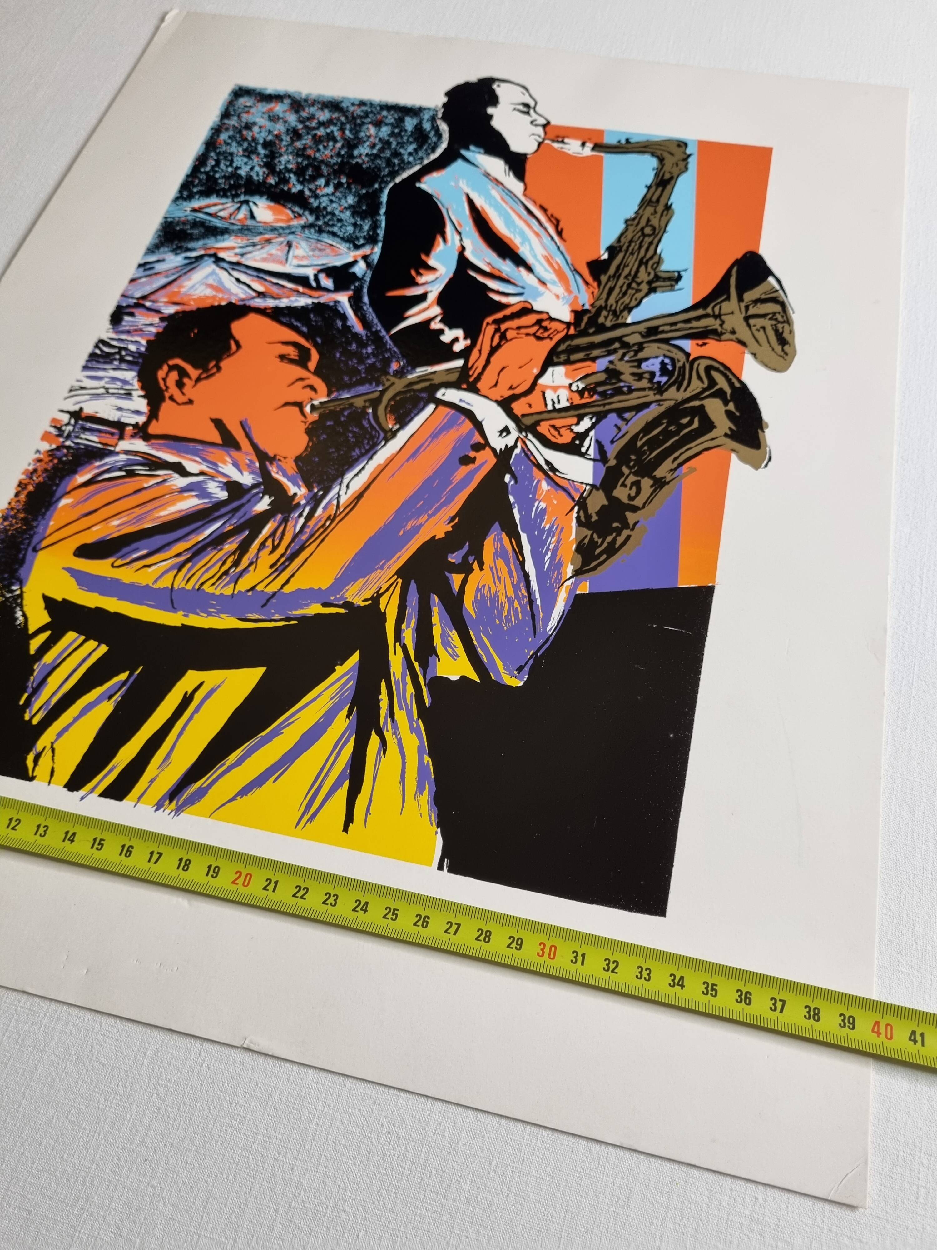 Jazz Screenprint - Musicians on Saxophone and Trumpet, Atelier Images, Paris (32 x 45 cm)