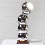 Modern eyeball chrome lamp with wooden base, 1960s