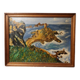 Ancient marine painting on isorel with a wooden frame.
