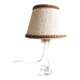 Bedside lamp with glass base and beige fabric lampshade / vintage 60s-70s