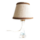 Lampe de chevet pied en verre et abat jour en tissu beige / vintage années 60-70
