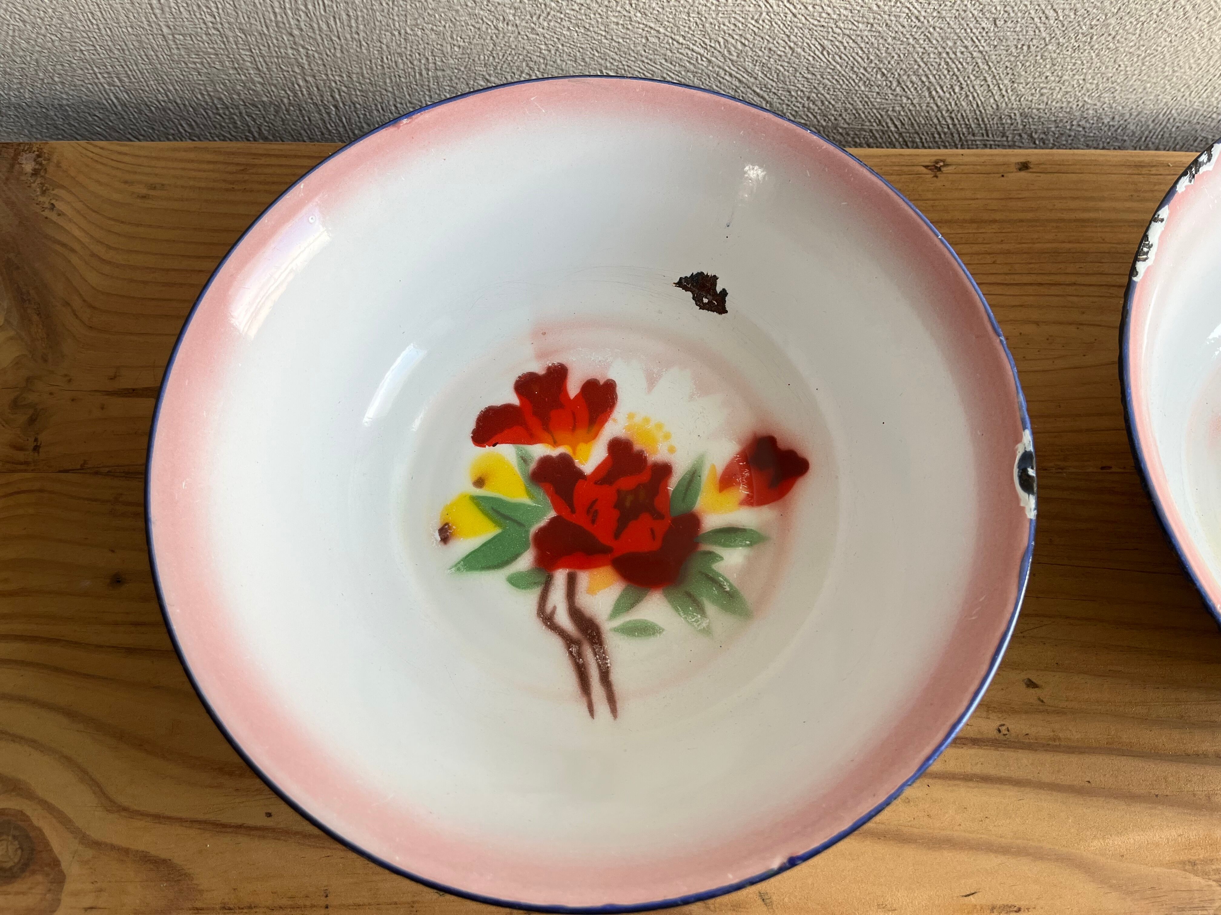 Enamelled dishes vintage flowers