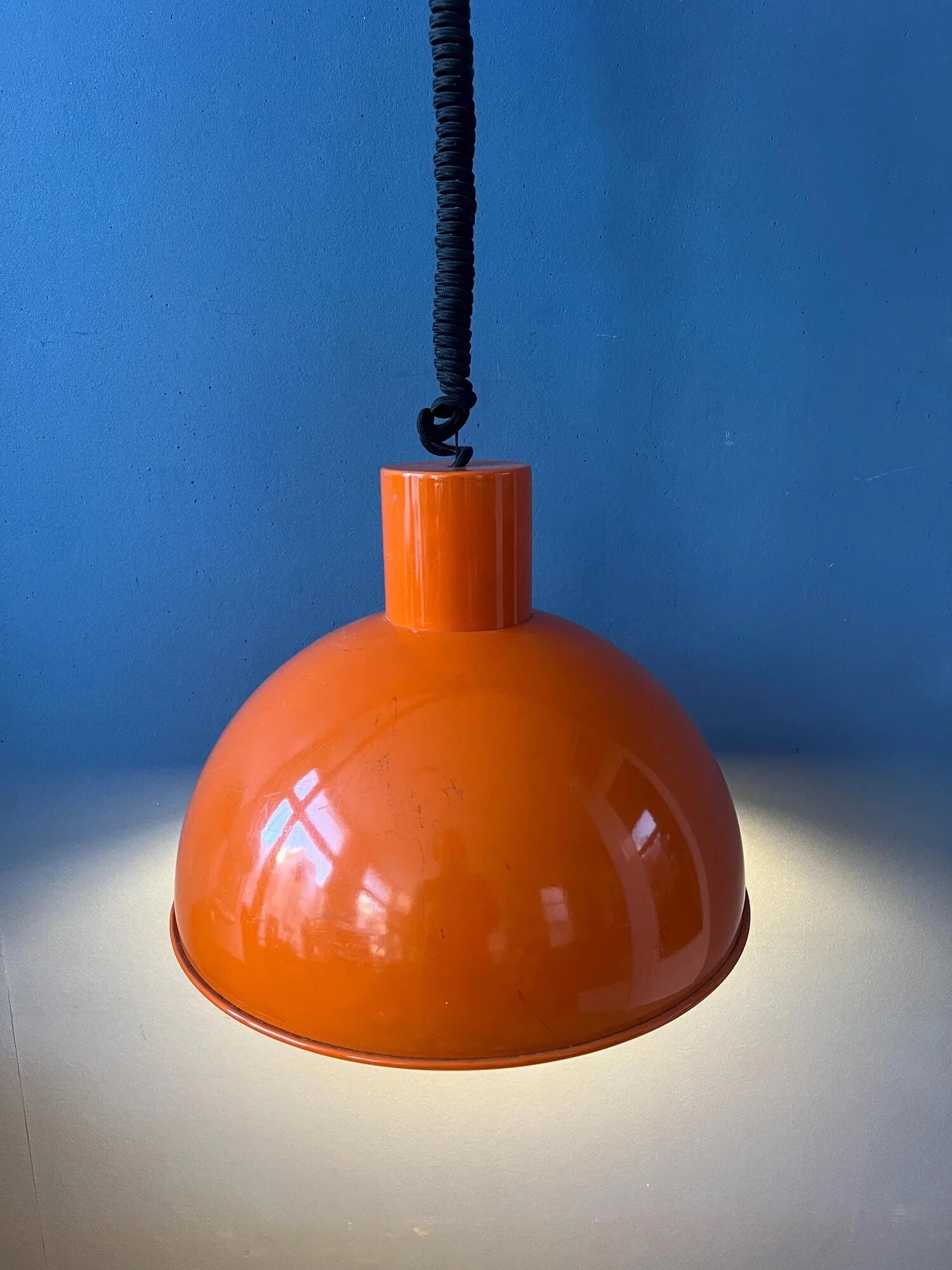 Orange Fog & Morup enamel pendant lamp by Joe Hammerborg