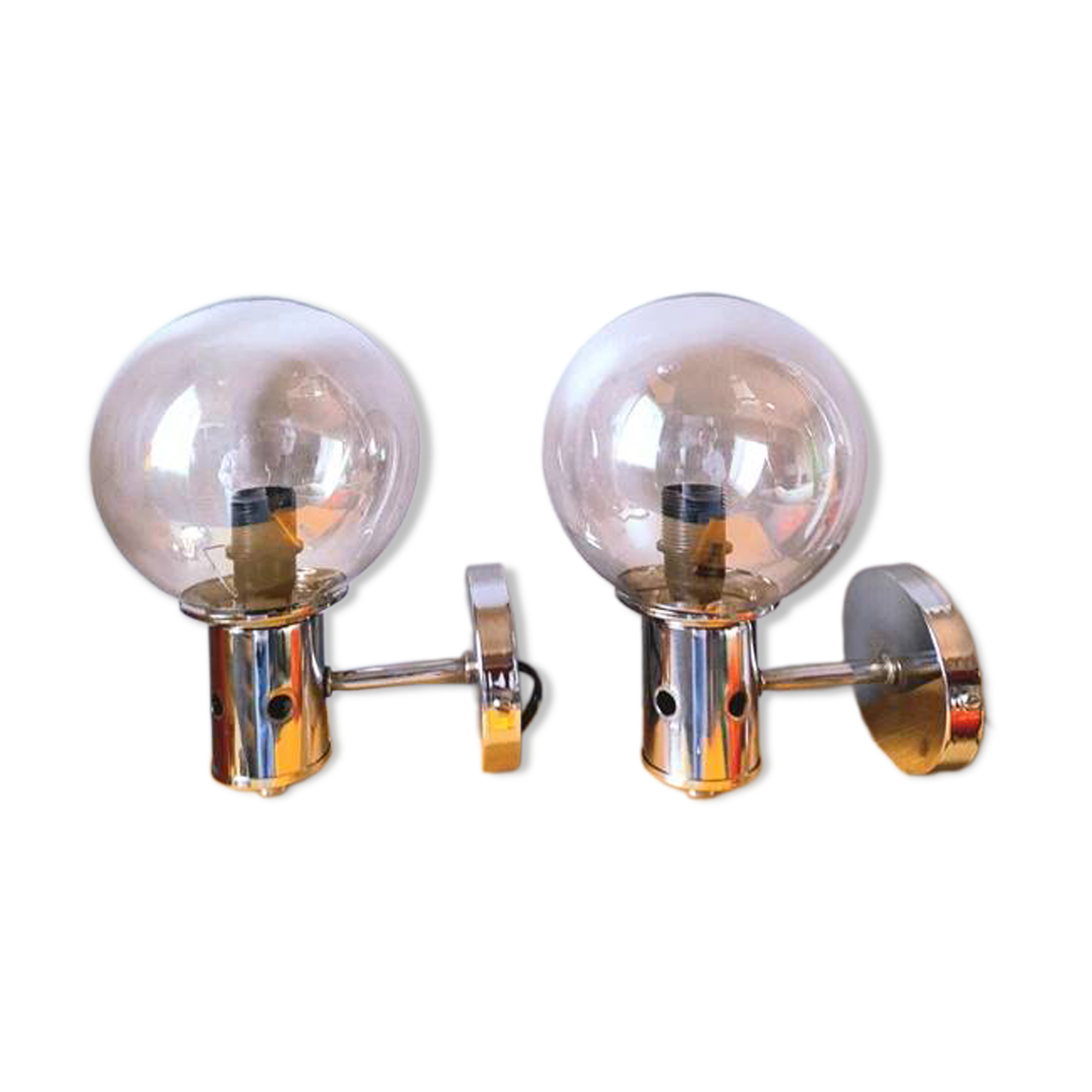 Pair of chrome wall lights 1970
