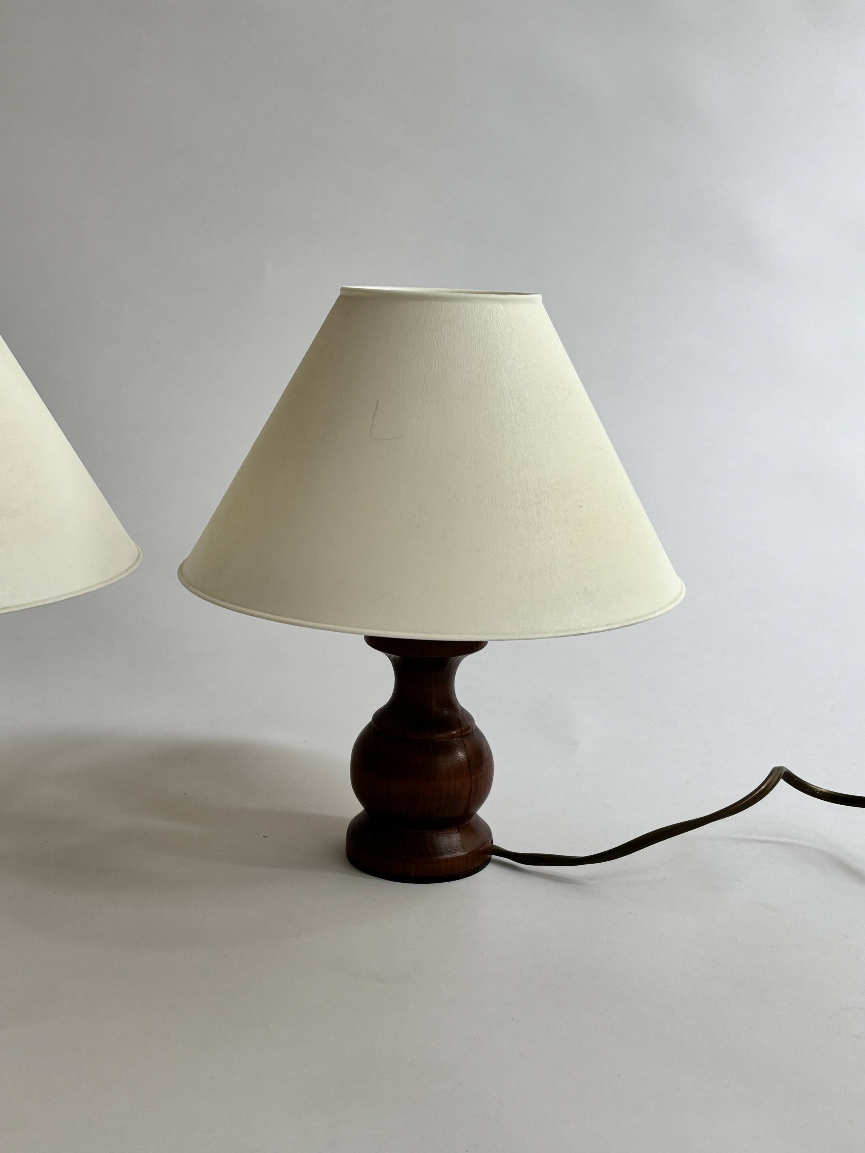 Paire de lampes en bois tourné vintage