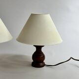 Paire de lampes en bois tourné vintage