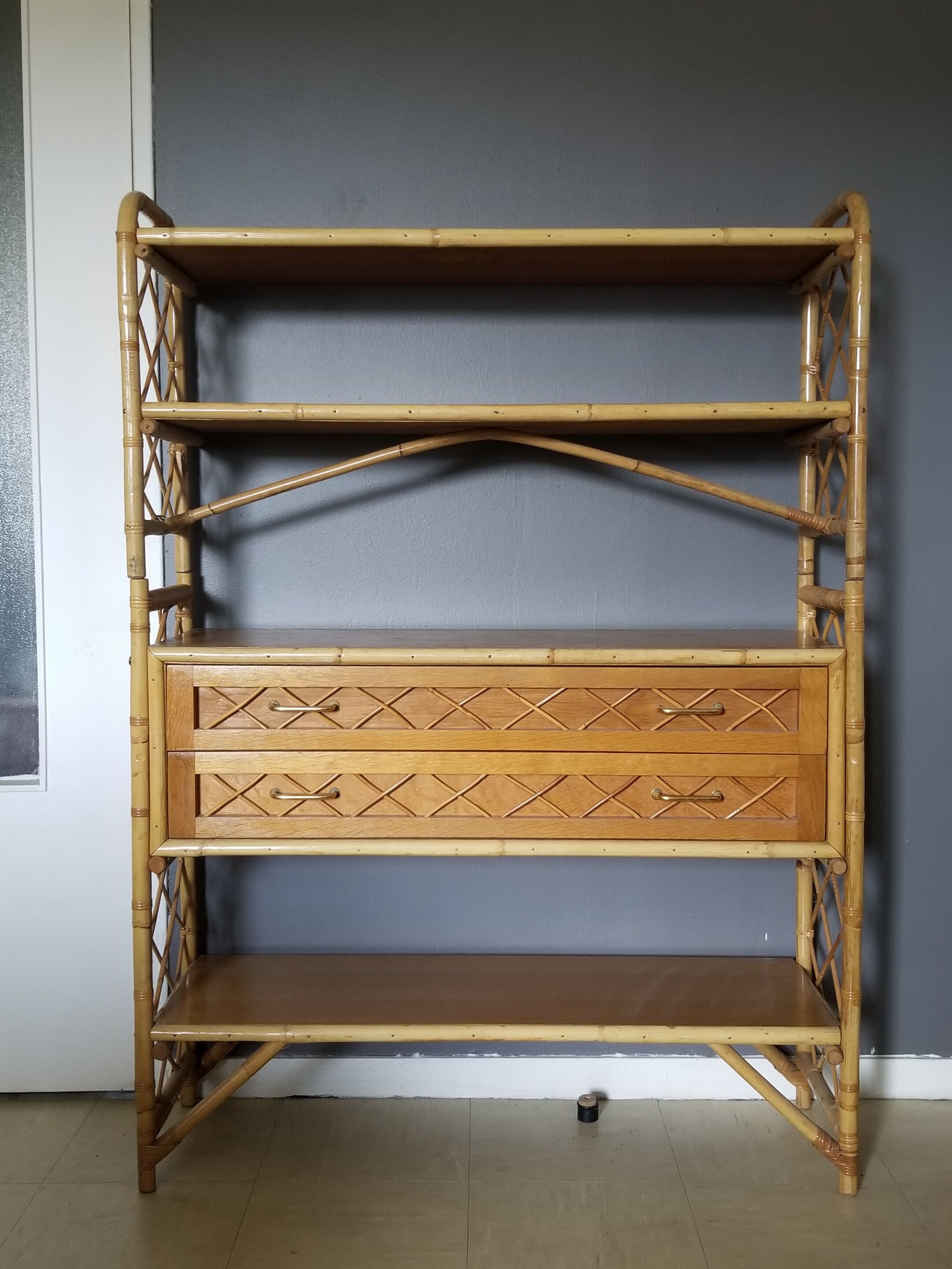 Louis Sognot vintage bamboo and rattan library - 1960s