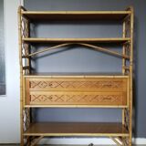 Louis Sognot vintage bamboo and rattan library - 1960s