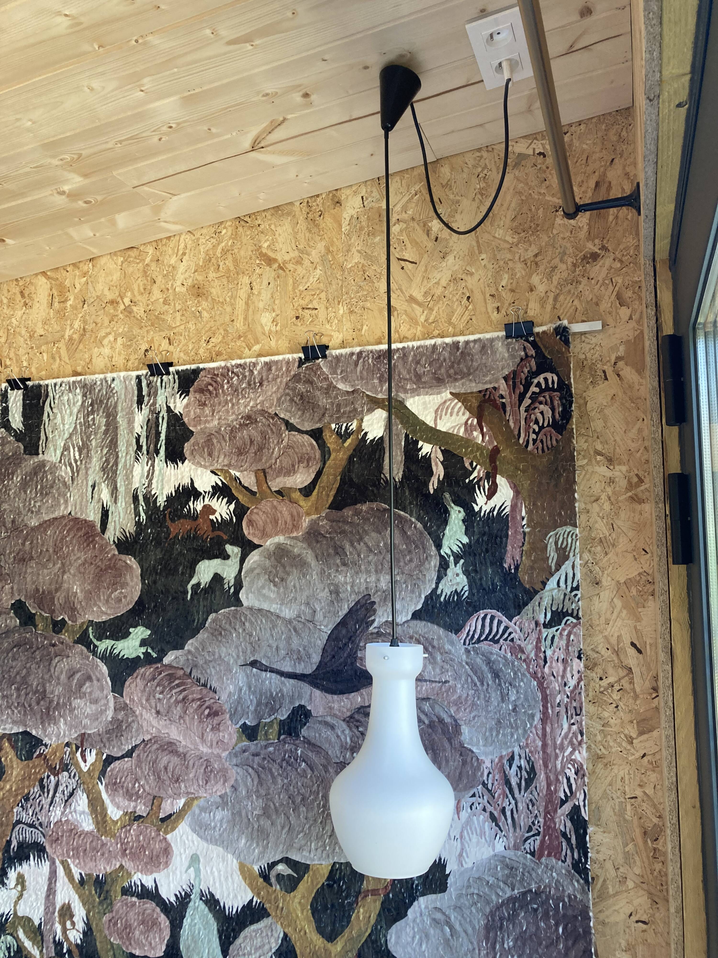 Vintage opaline glass pendant lamp 60s, Italian design