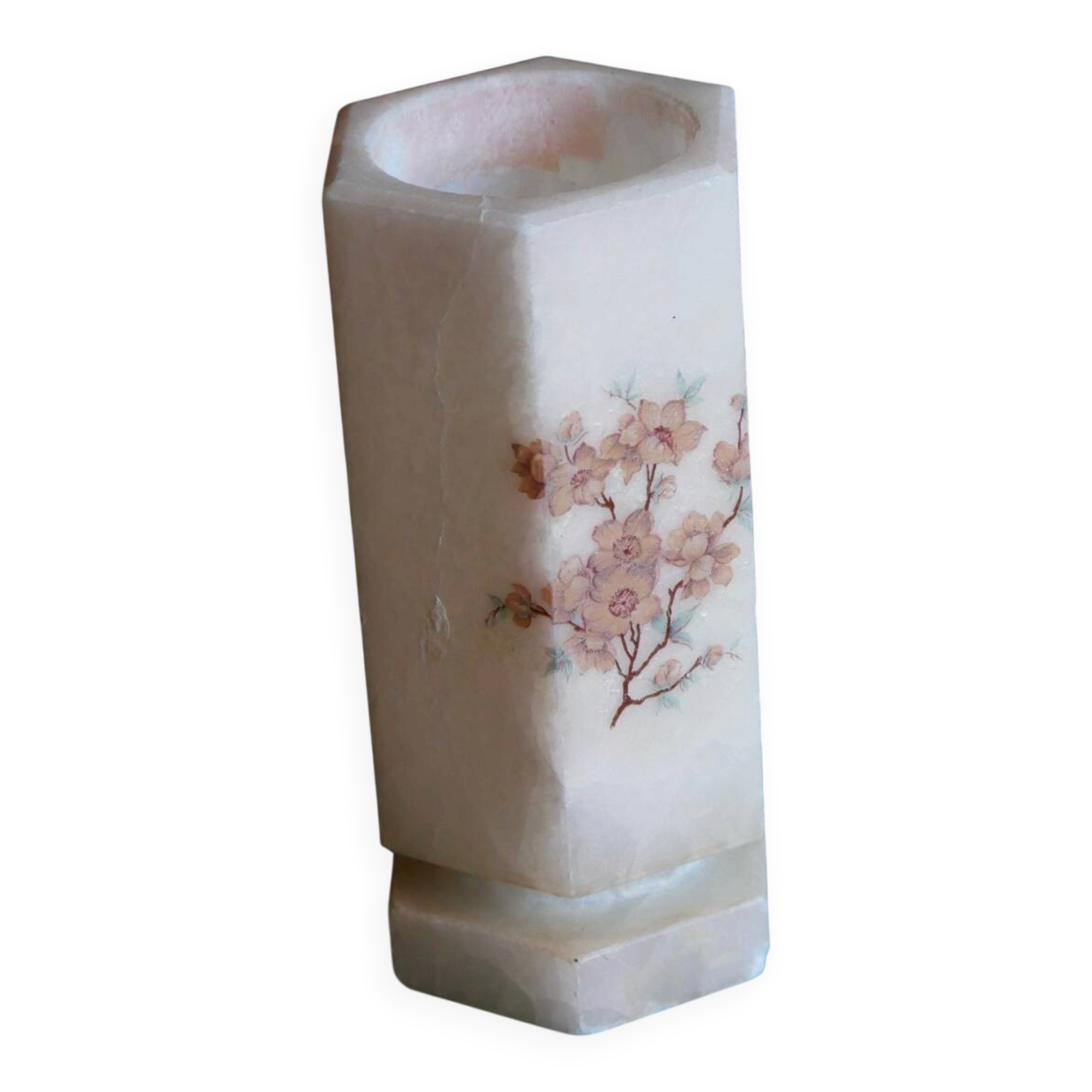 Pink alabaster vase – vintage decorative piece