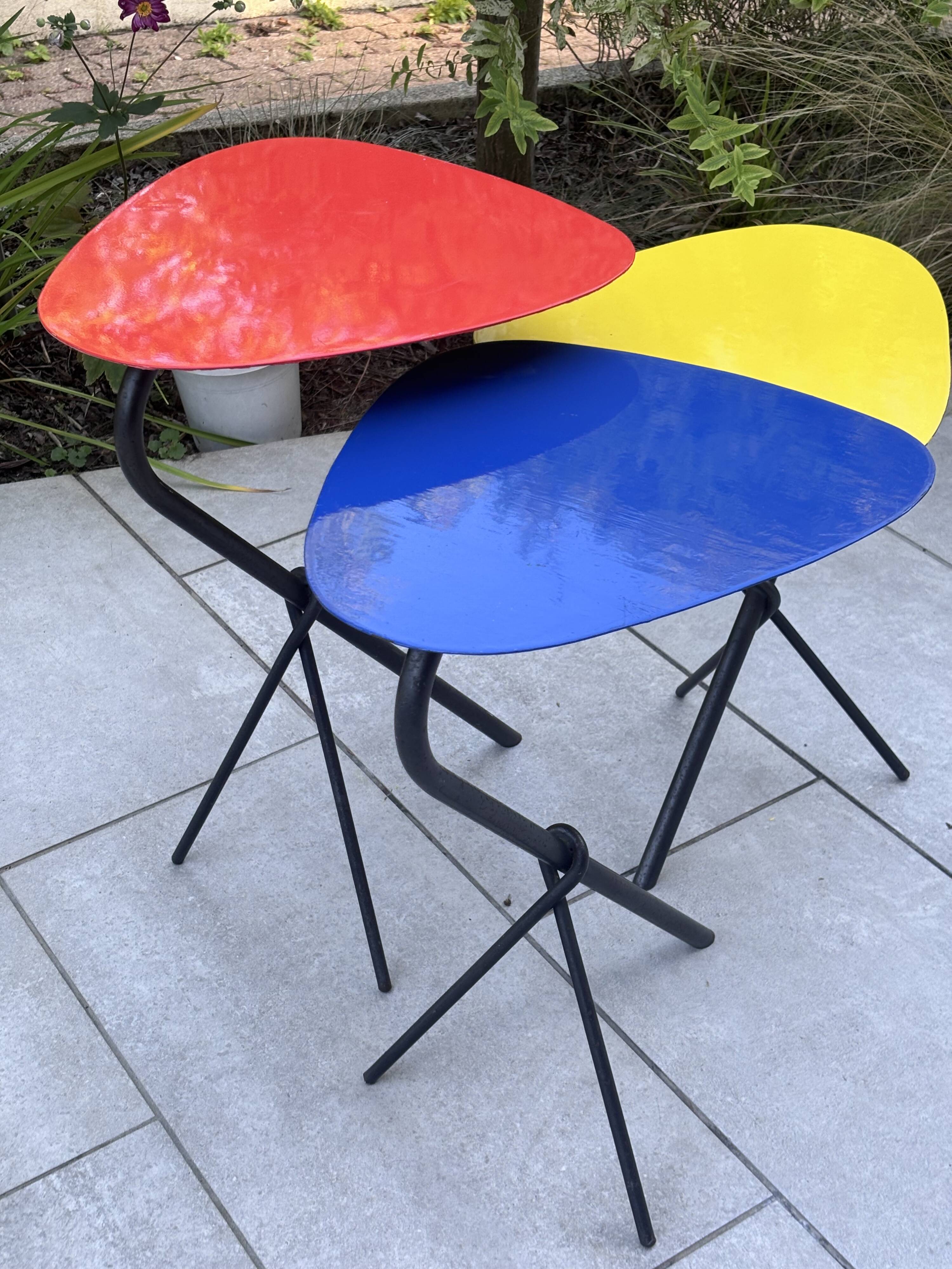 Nesting tables by Michel Buffet model “Knot” modernist French design.