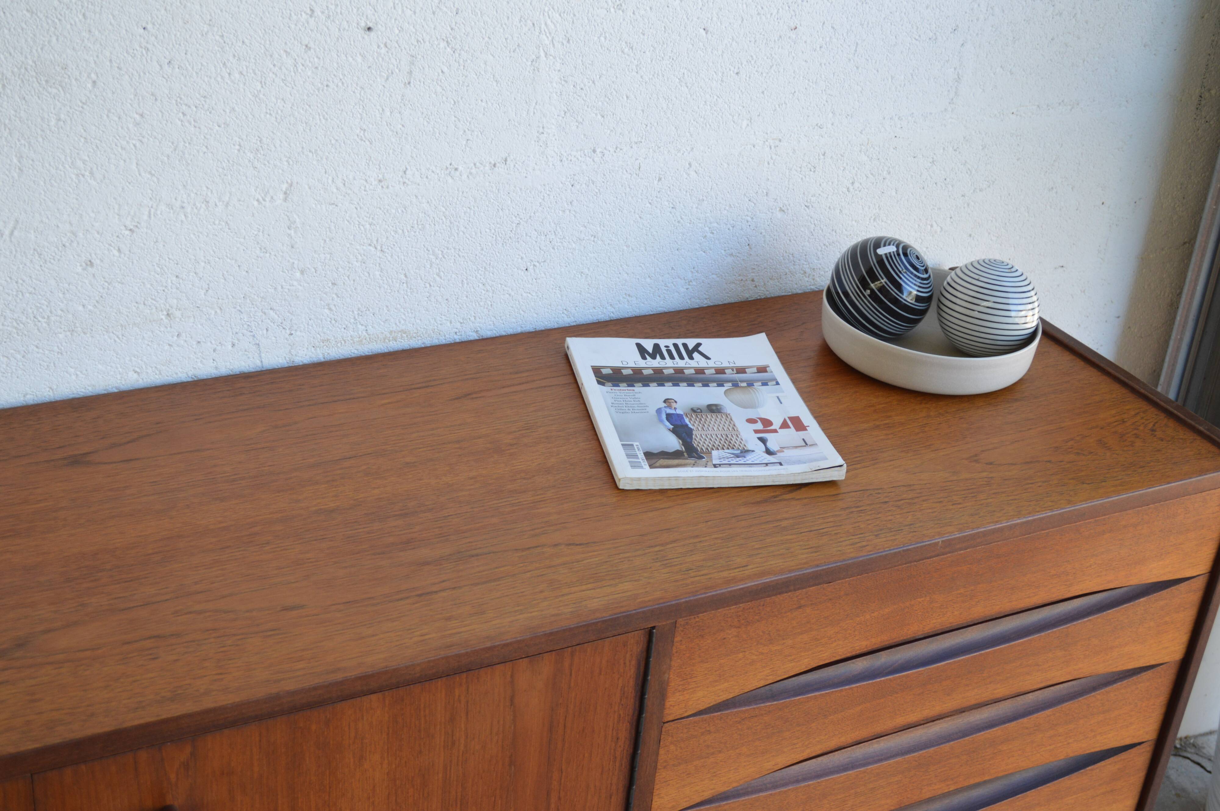 Symmetrical Danish teak sideboard 221cm