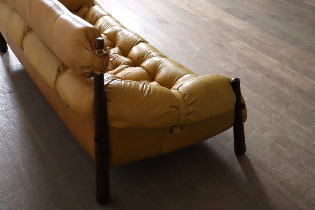 Percival Lafer MP-81 three seater sofa in yellow leather, Brazil 1970s