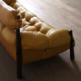 Percival Lafer MP-81 three seater sofa in yellow leather, Brazil 1970s