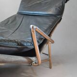 Chaise longue scandinave en cuir noir, 1980