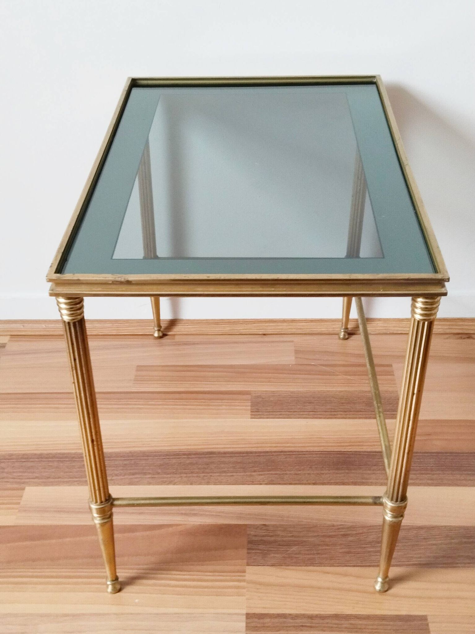 Glass and brass coffee table, 1950s