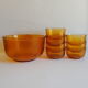 Lot salad bowl codec and 7 cups frosted amber glass sierra 70s