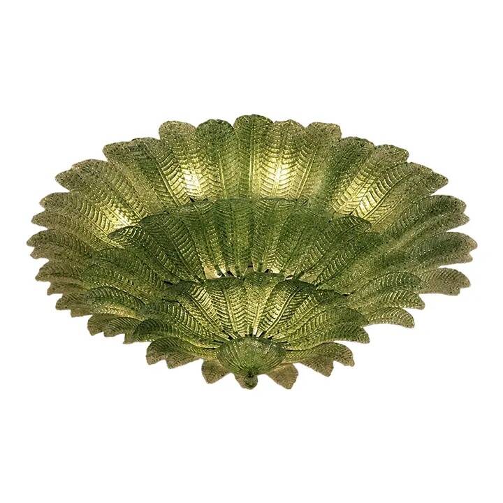 Monumental Imperial Luxury Venetian Green ” Leaves Graniglia” Murano Glass