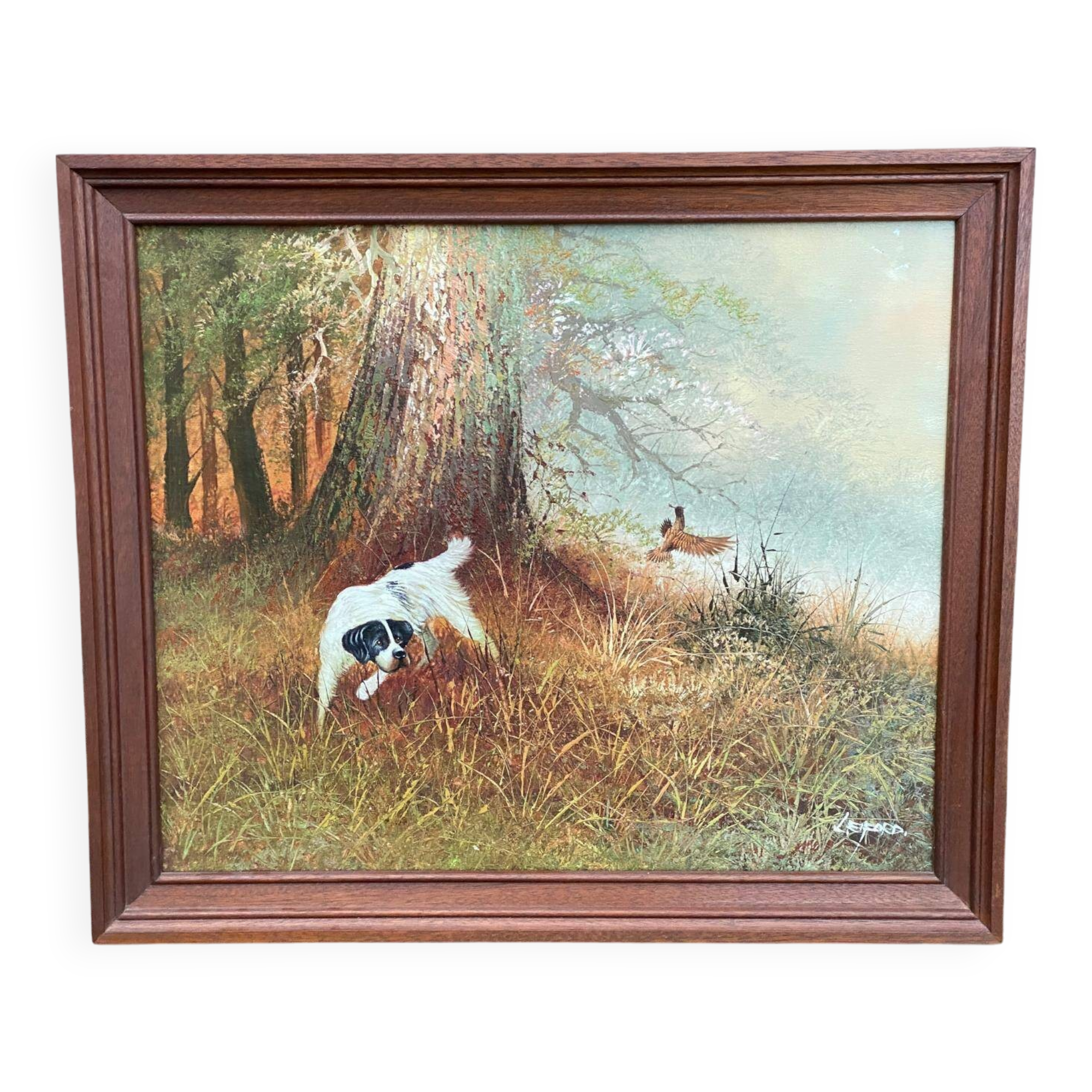 Tableau L Eiford oil painting on canvas hunting dog 68x58cm