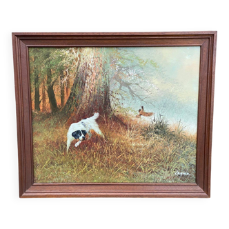 Tableau L Eiford oil painting on canvas hunting dog 68x58cm