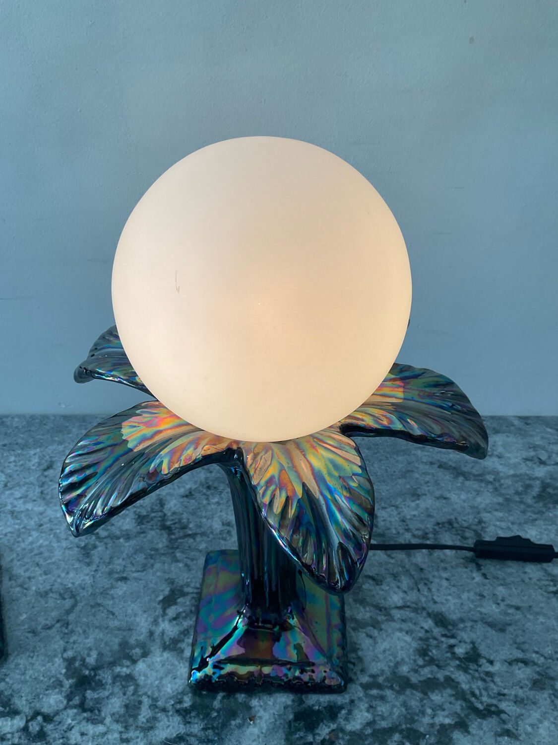 Pair of palm tree lamps in Italian ceramic from the 1970s.