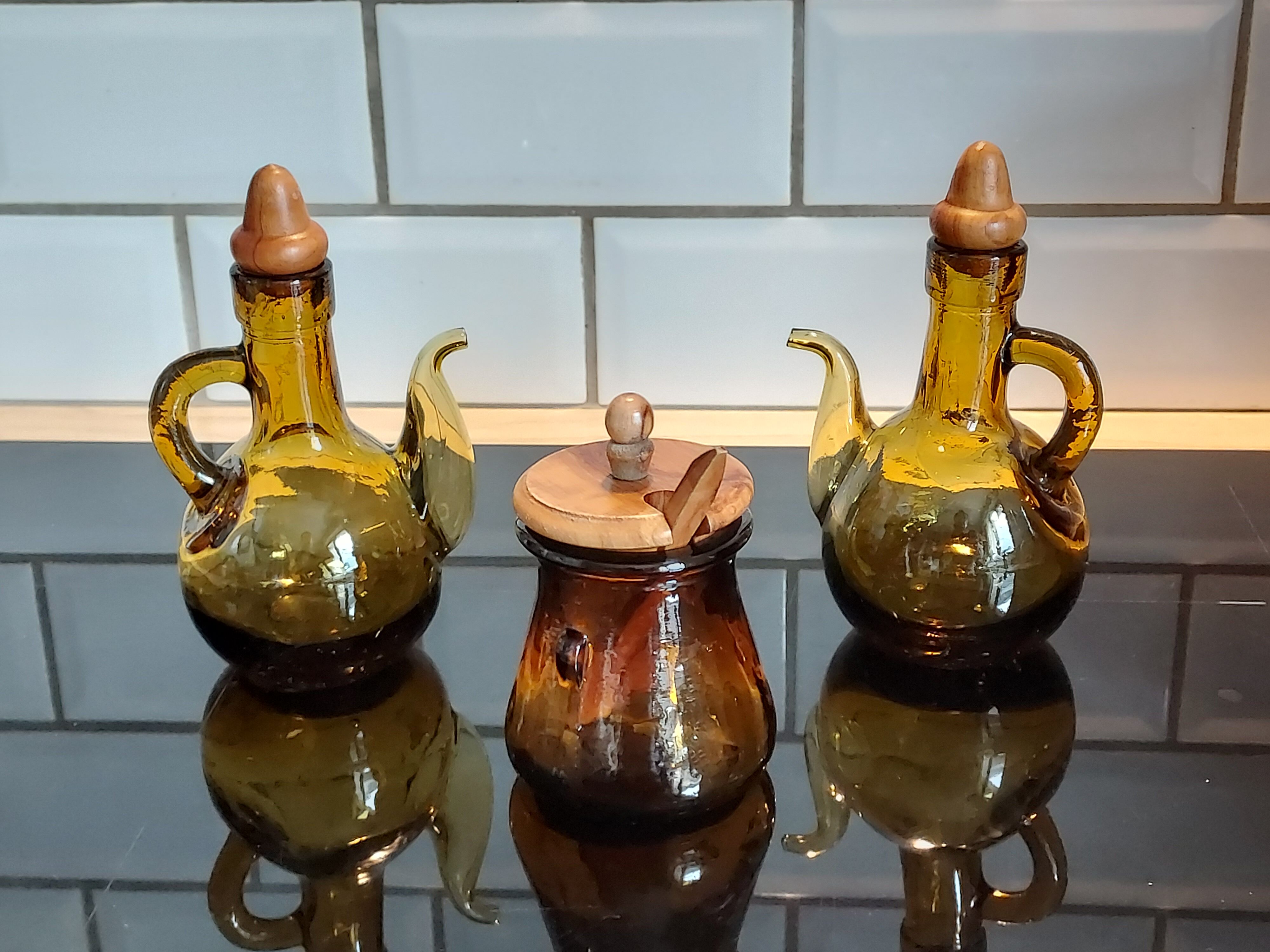Oil and vinegar serving in amber glass