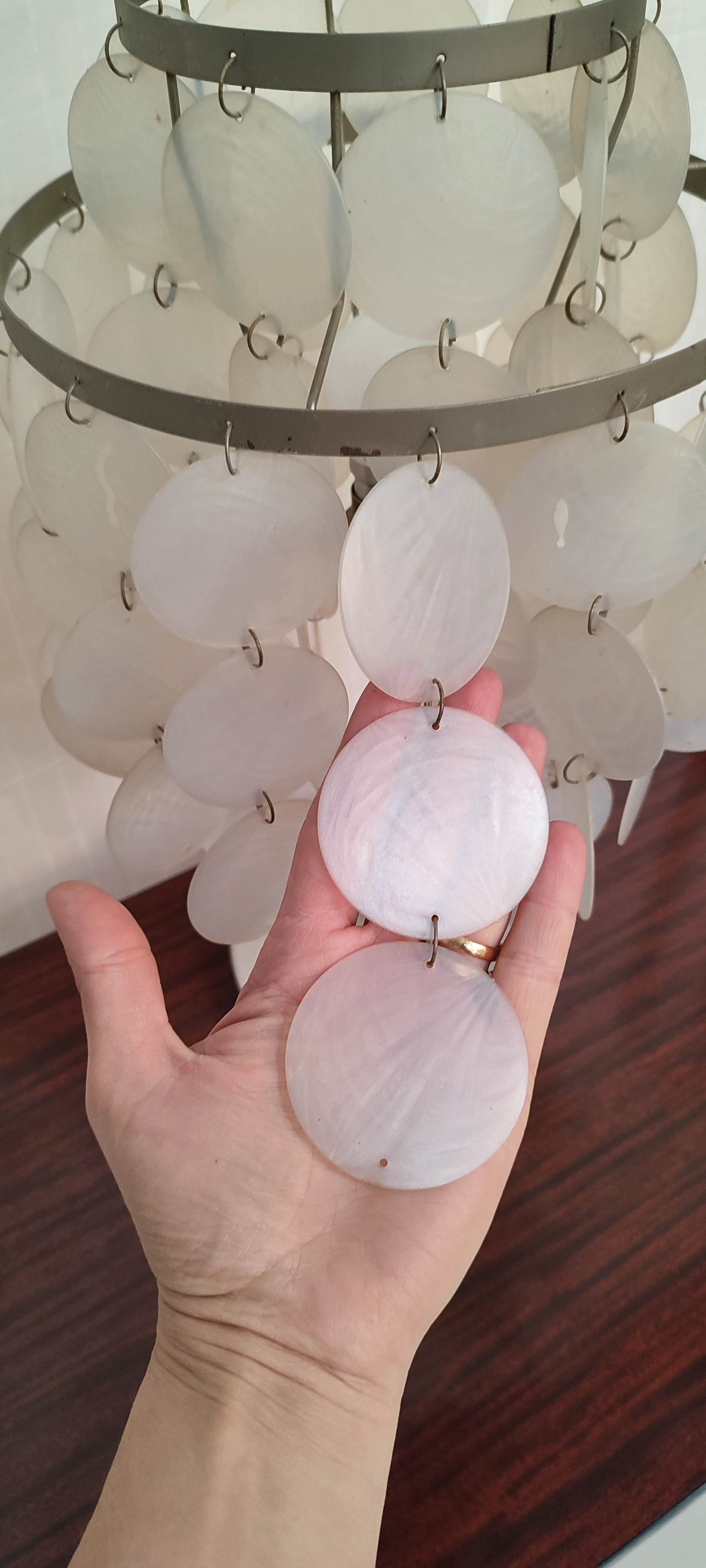 Aluminum table lamp and vintage mother-of-pearl tablets