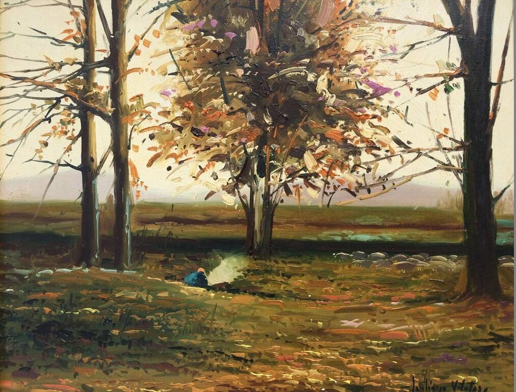 S. Vilata: Oil "Autumn Landscape". Vintage 70