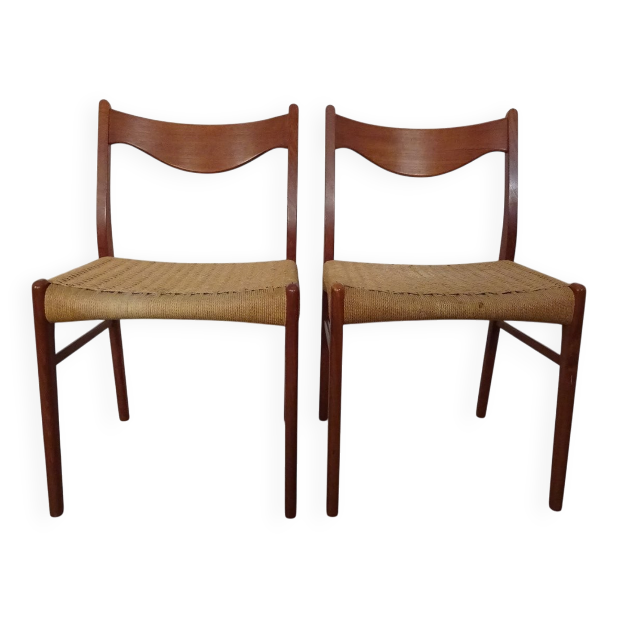Set of Teak and Paper Cord Dining Chairs by Ejner Larsen for Glyngøre Stolefabrik, 1960s