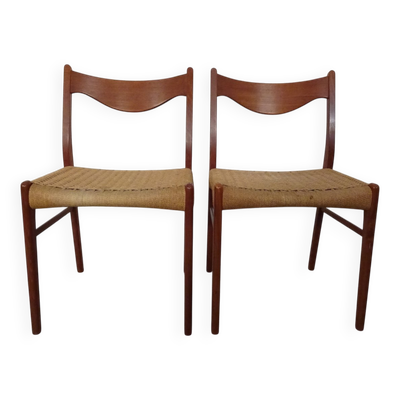 Set of Teak & Paper Cord Dining Chairs by Ejner Larsen for Glyngore Stolefabrik, 1960s