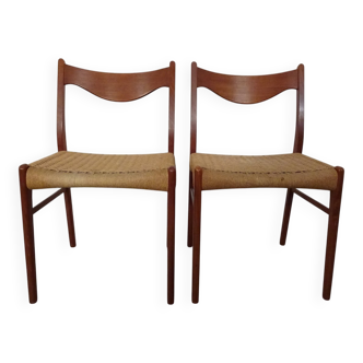 Set of Teak and Paper Cord Dining Chairs by Ejner Larsen for Glyngøre Stolefabrik, 1960s